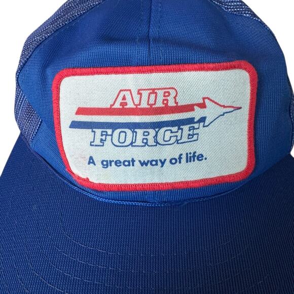 VTG US Air Force Trucker Hat A Great Way of Life Blue Mesh Snapback Retro Cap - Picture 2 of 8